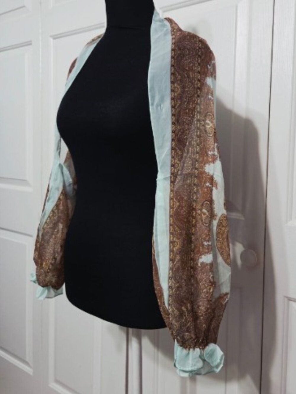 Sheer Turquoise Lace-Trim Bolero Shrug